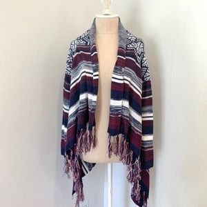 Navy and Burgundy Boho Fringe Sweater